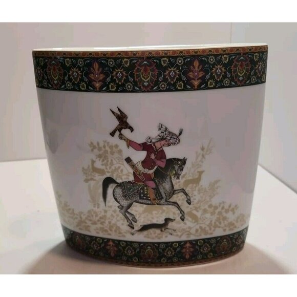 Vtg PT Tirschenreuth Bavaria Cavallo Oval Vase/Planter Man on Horse with Dog - Picture 3 of 14